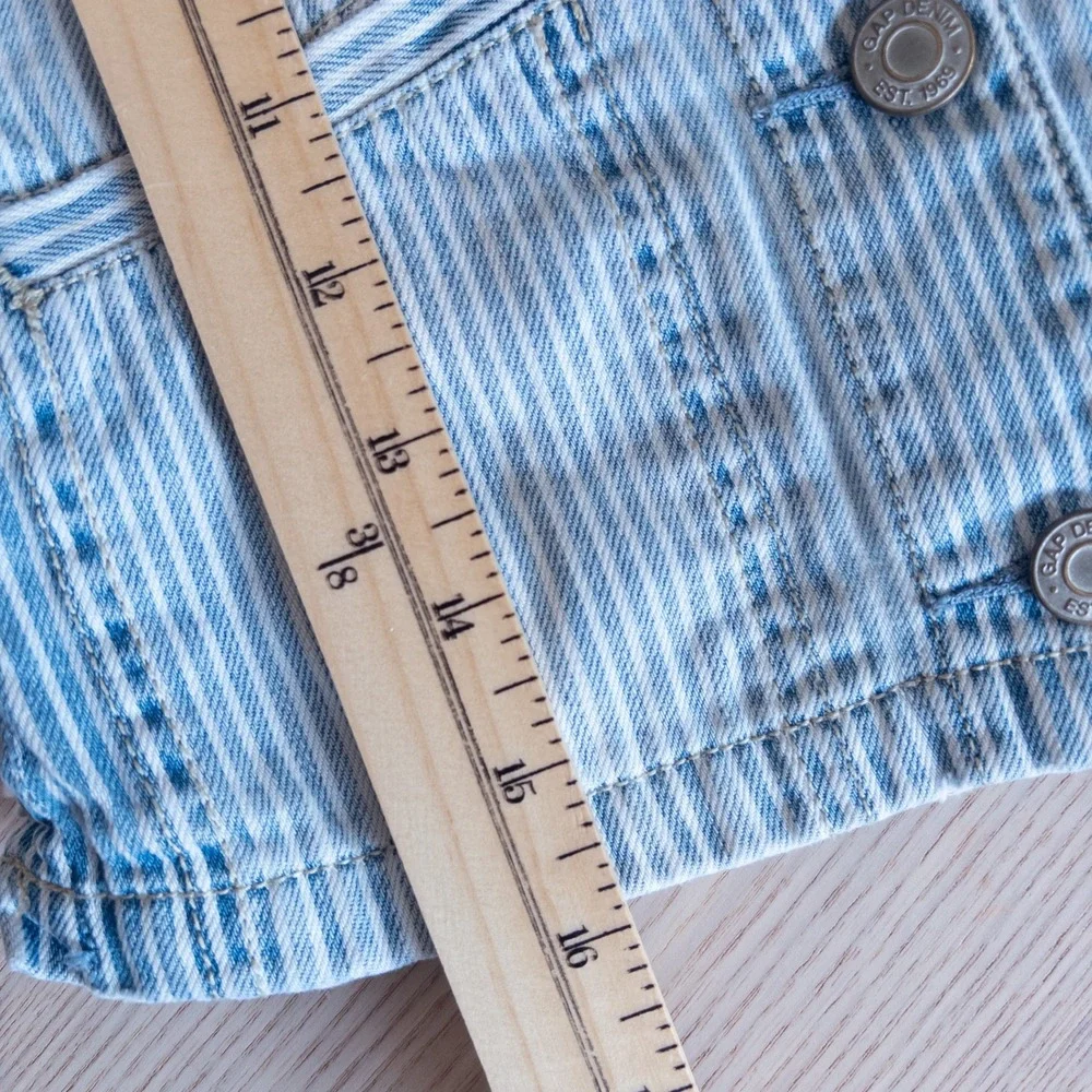 Gap Denim Jacket Blue White Hickory Stripe Lace Up Back Kids Size S 6-7